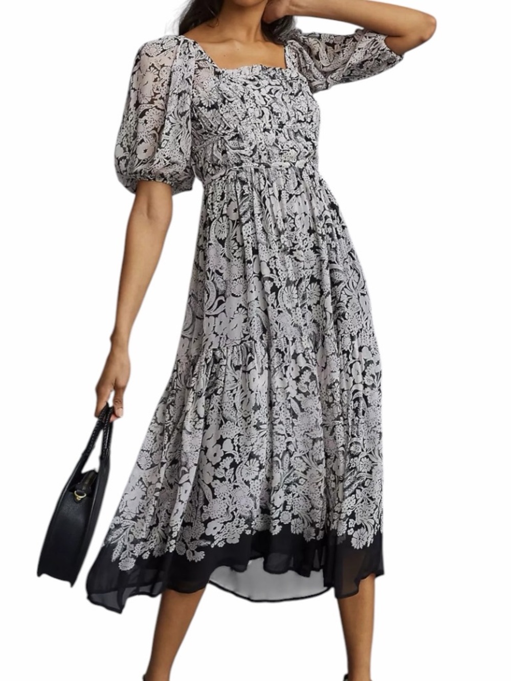 Anthropologie Squareneck Smocked Midi Dress